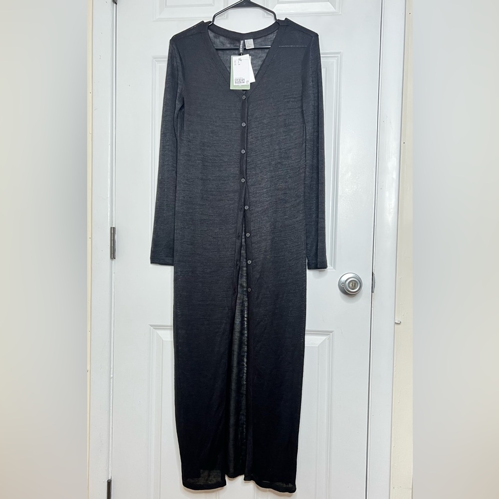 H&M Black Long Sheer Button-Up